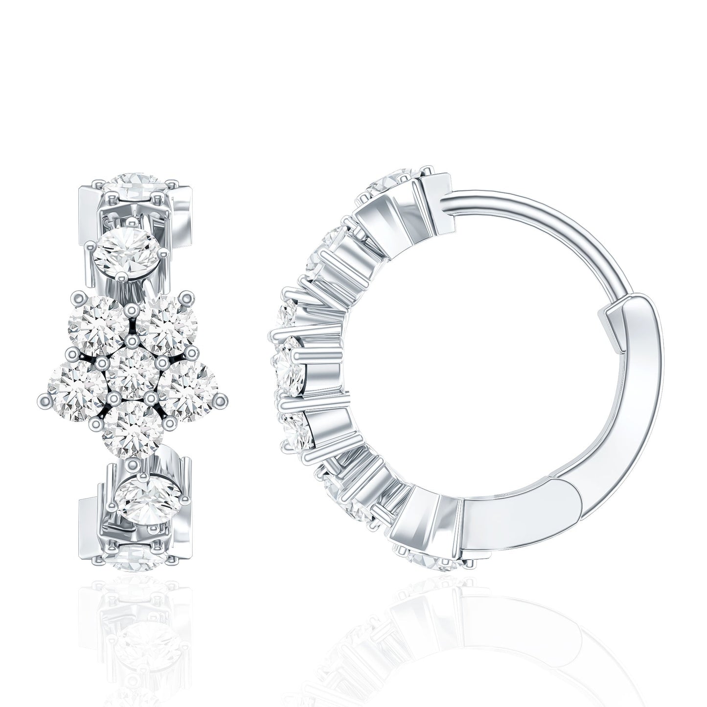 Certified Diamond Flower Hoop Earrings For Women