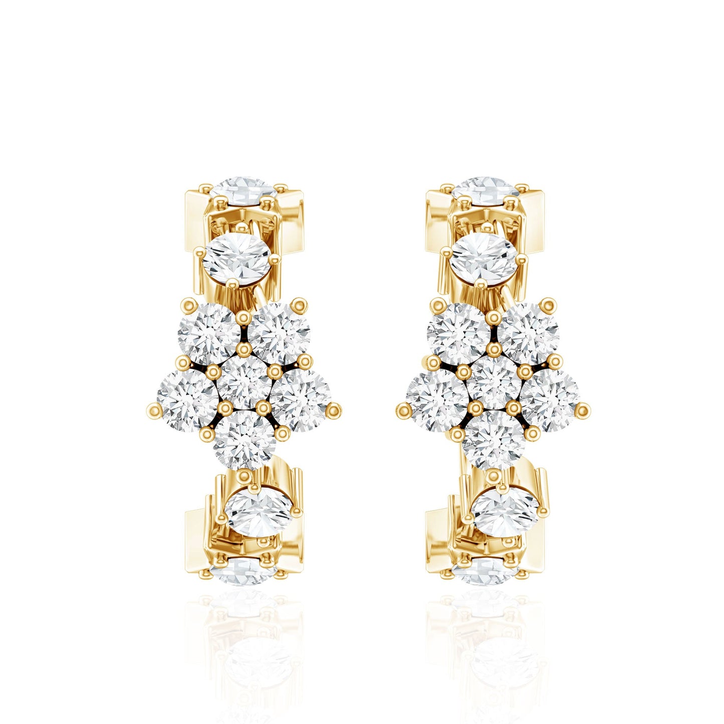 Certified Diamond Flower Hoop Earrings For Women