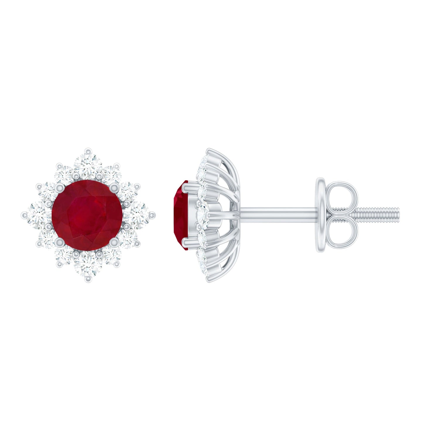 Natural Ruby Stud Earrings with Diamond Halo