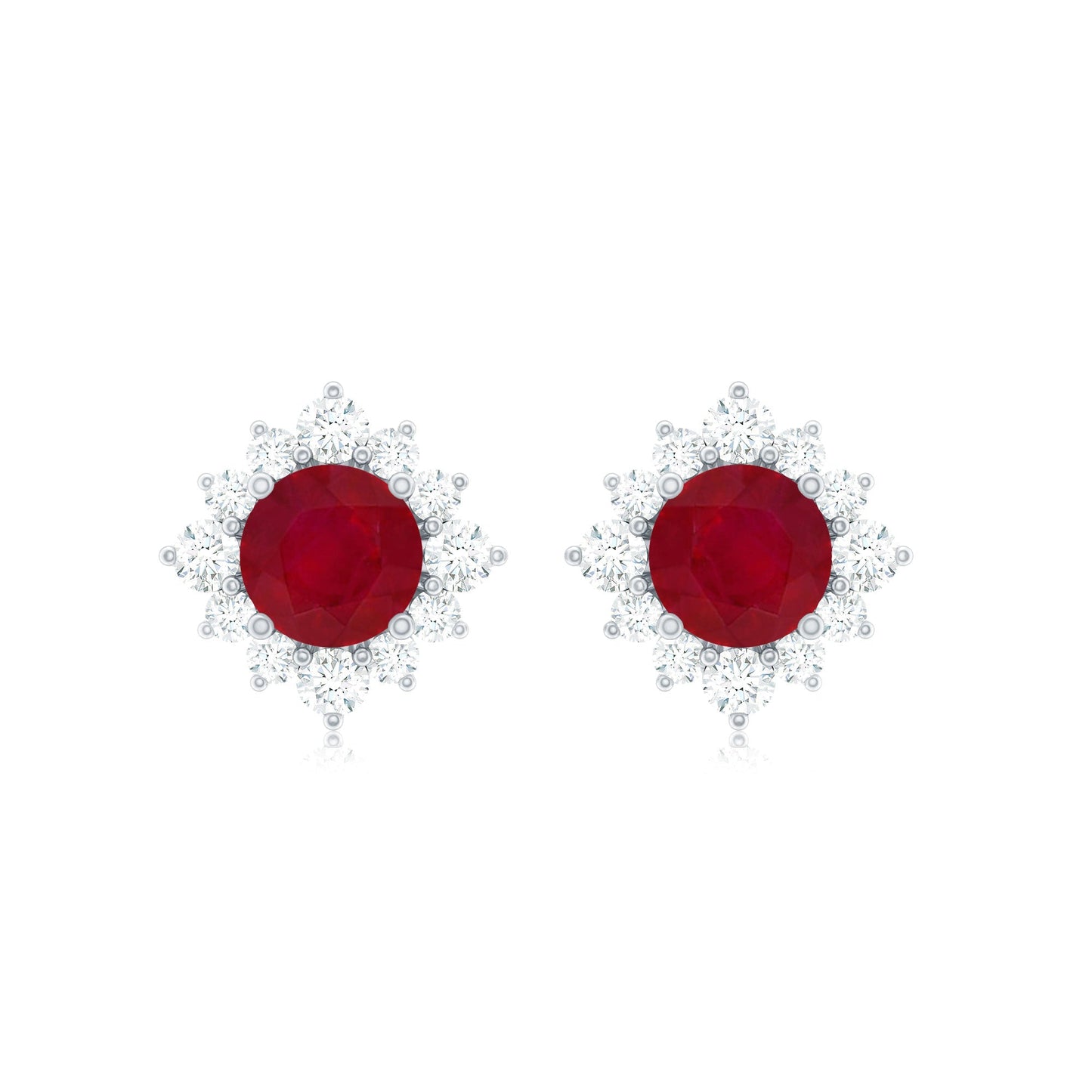 Natural Ruby Stud Earrings with Diamond Halo
