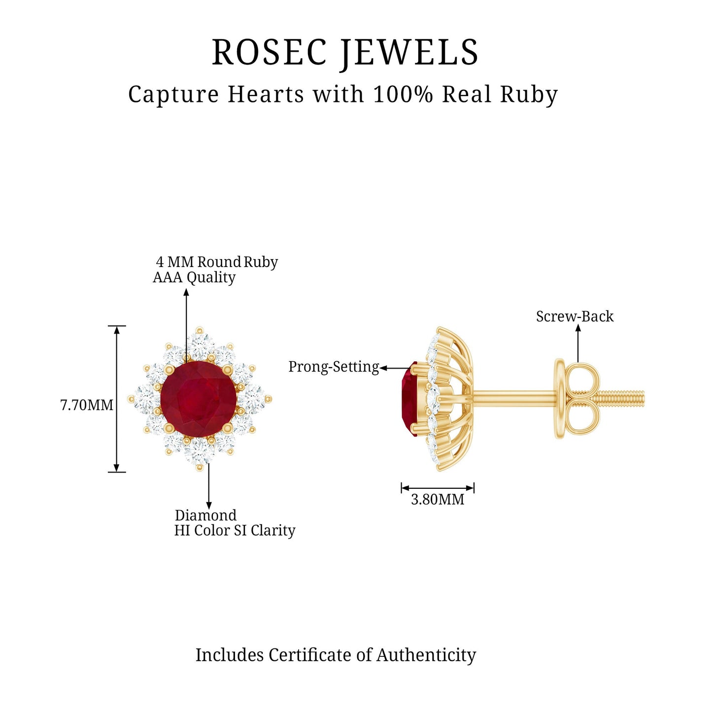 Natural Ruby Stud Earrings with Diamond Halo