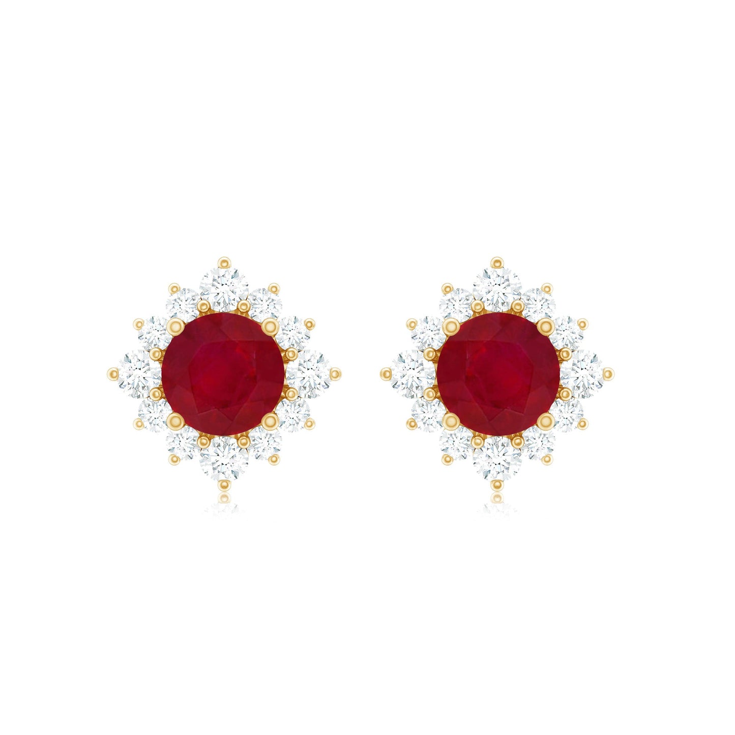 Natural Ruby Stud Earrings with Diamond Halo
