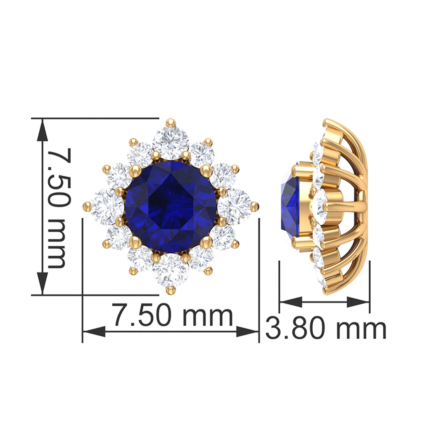 Genuine 0.8 Carat Blue Sapphire Stud Earrings with Diamond Halo