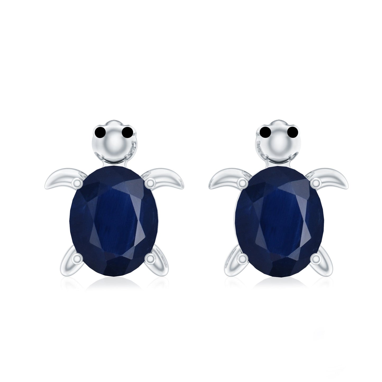 1.2 Carat Oval Cut Blue Sapphire Sea Turtle Earrings
