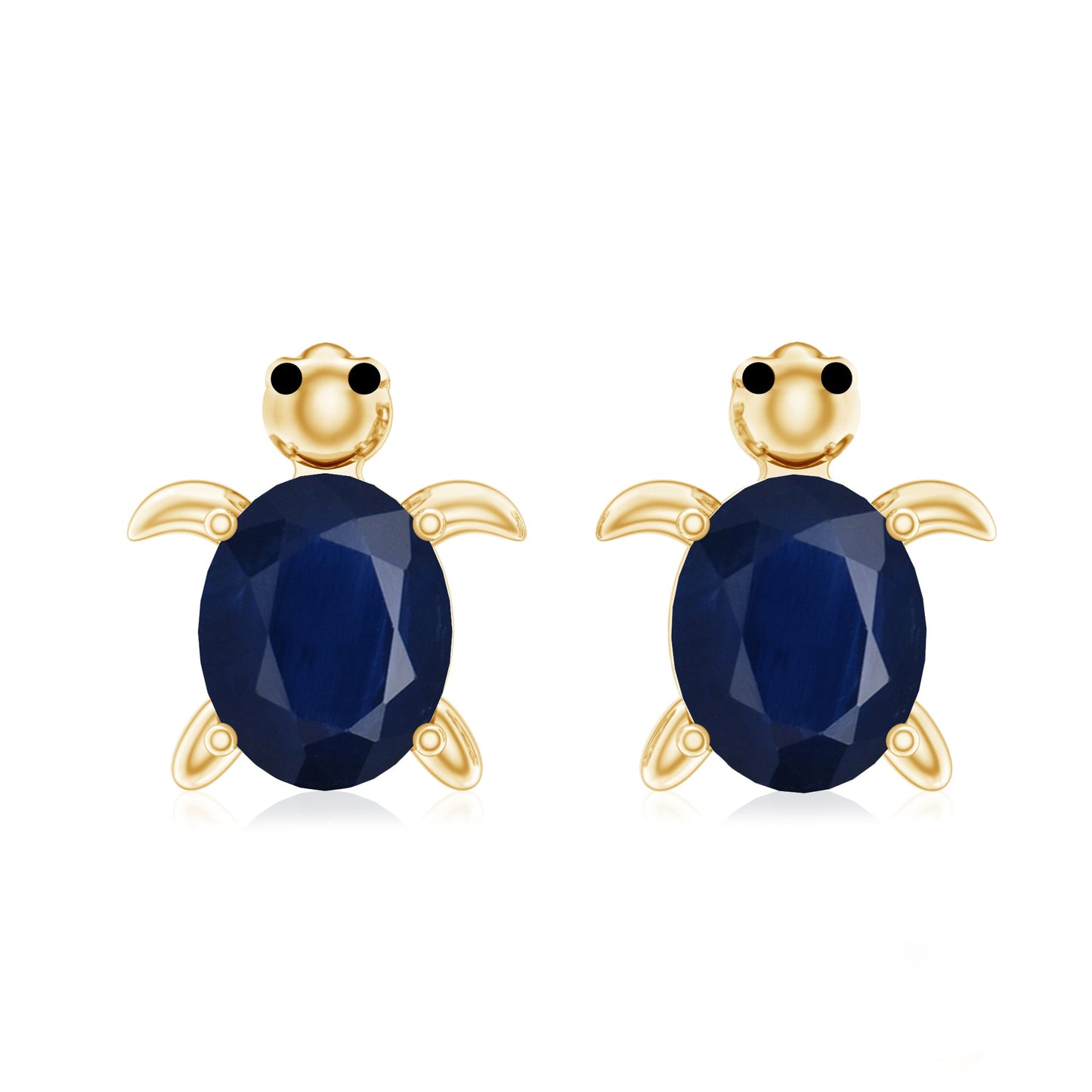 1.2 Carat Oval Cut Blue Sapphire Sea Turtle Earrings
