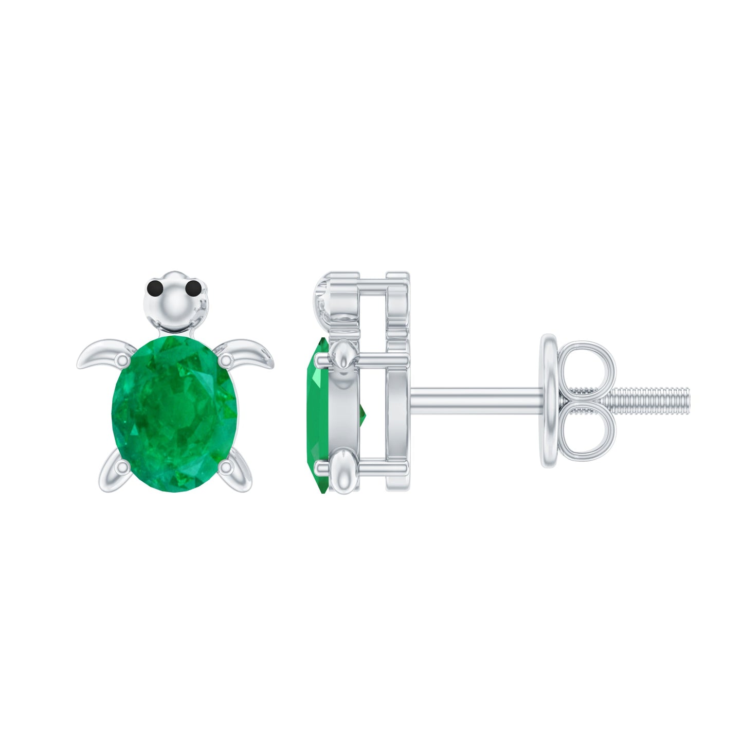 Oval Shaped Emerald Turtle Stud Earrings