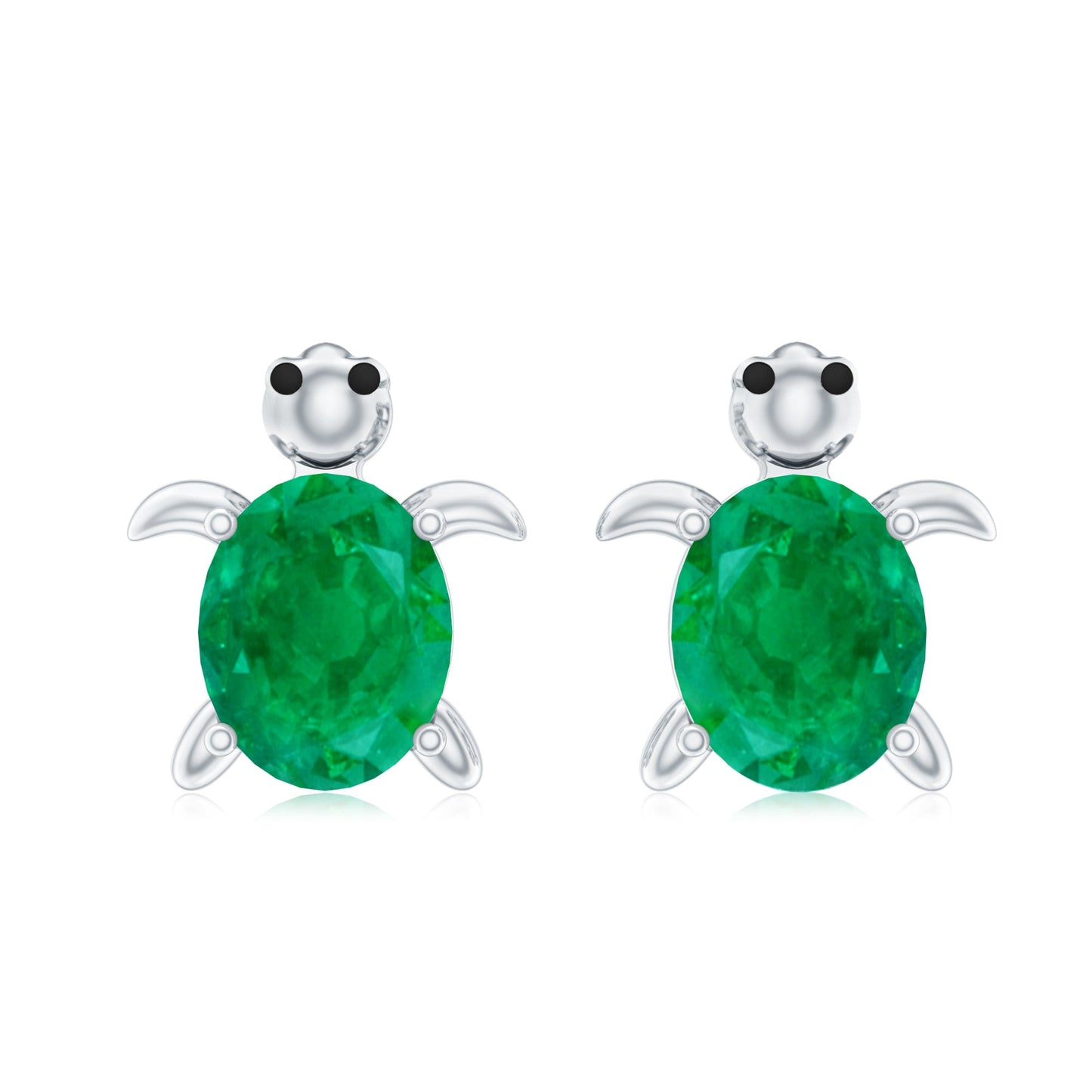 Oval Shaped Emerald Turtle Stud Earrings