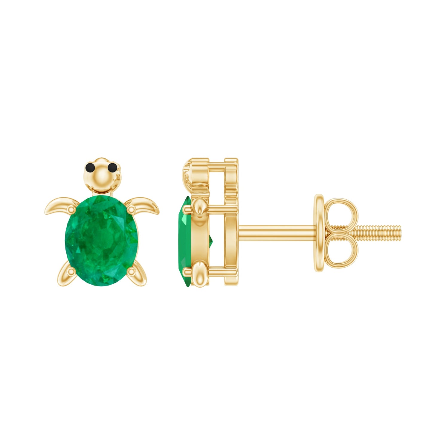 Oval Shaped Emerald Turtle Stud Earrings