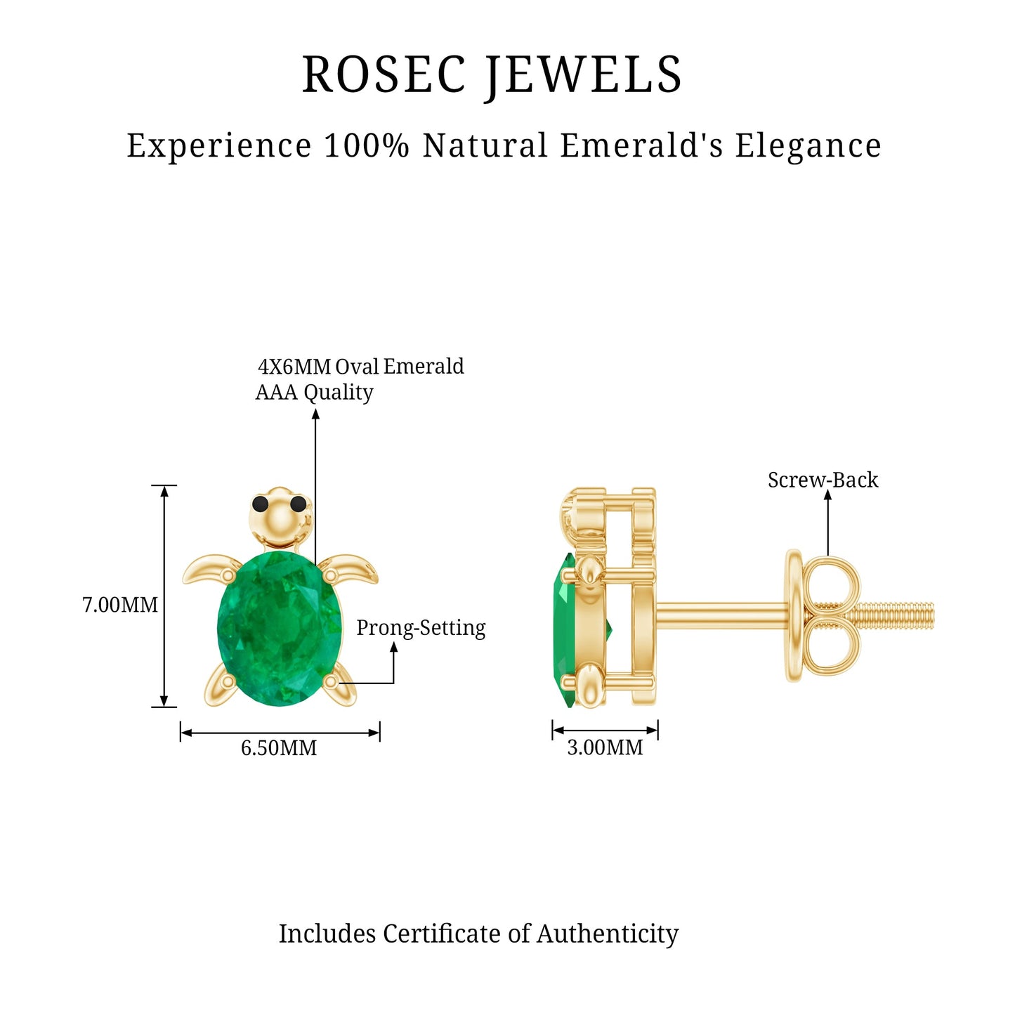 Oval Shaped Emerald Turtle Stud Earrings