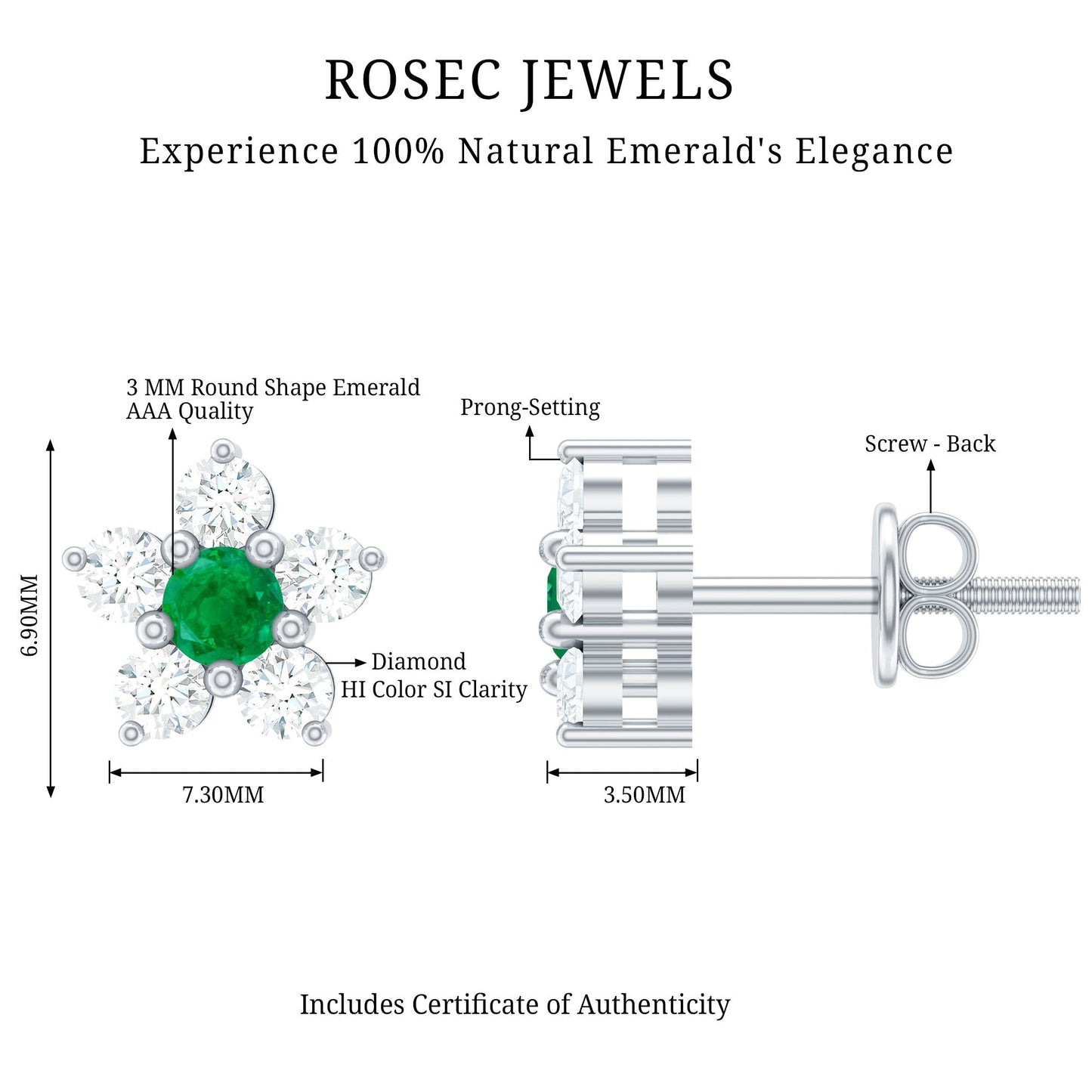 Real Emerald and Diamond Flower Cluster Stud Earrings