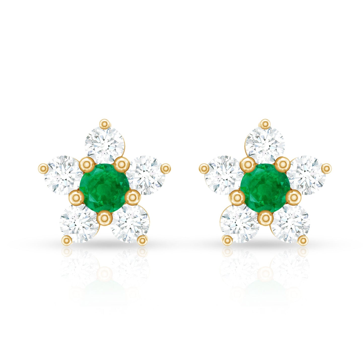 Real Emerald and Diamond Flower Cluster Stud Earrings