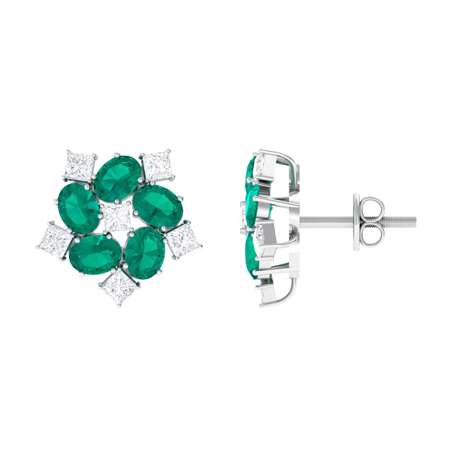 Certified Emerald and Moissanite Wedding Stud Earrings