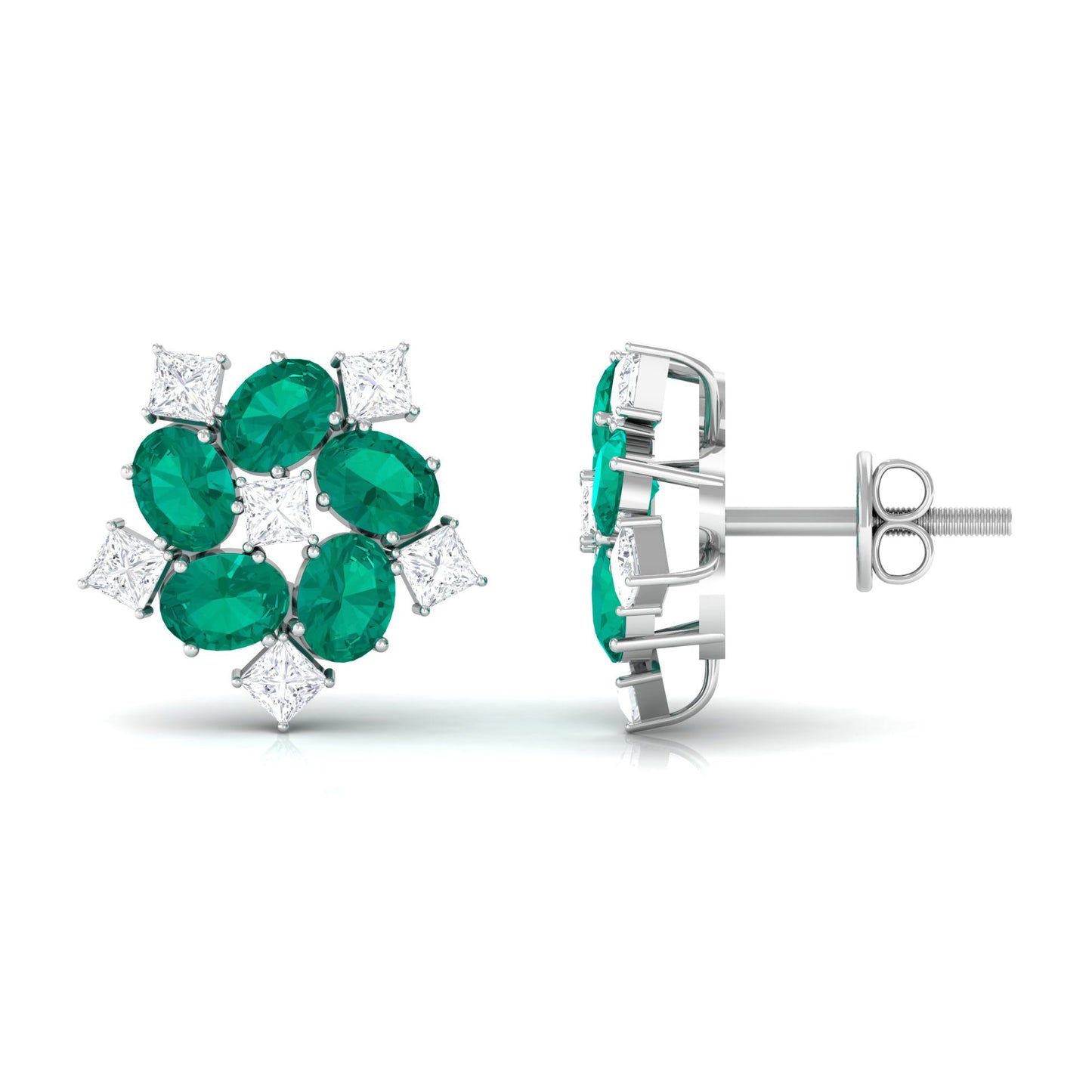 Certified Emerald and Moissanite Wedding Stud Earrings