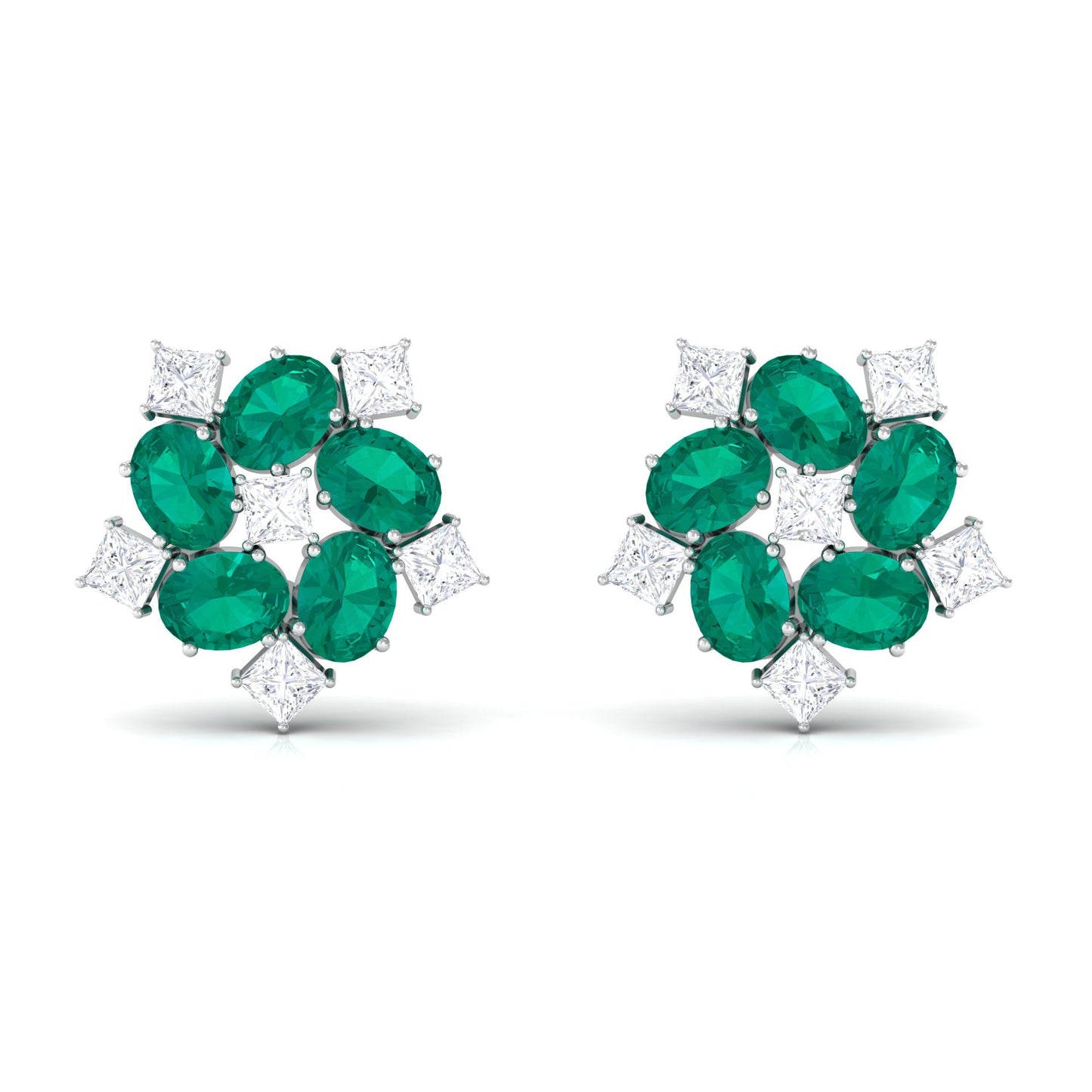 Certified Emerald and Moissanite Wedding Stud Earrings