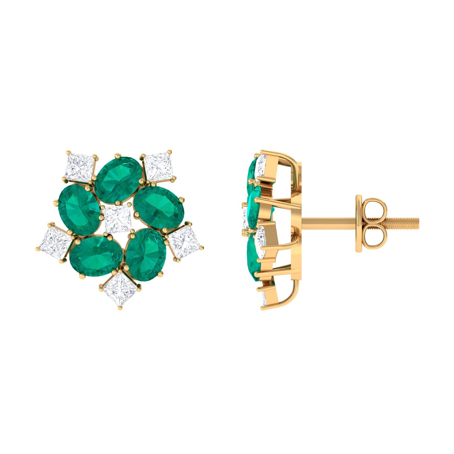 Certified Emerald and Moissanite Wedding Stud Earrings