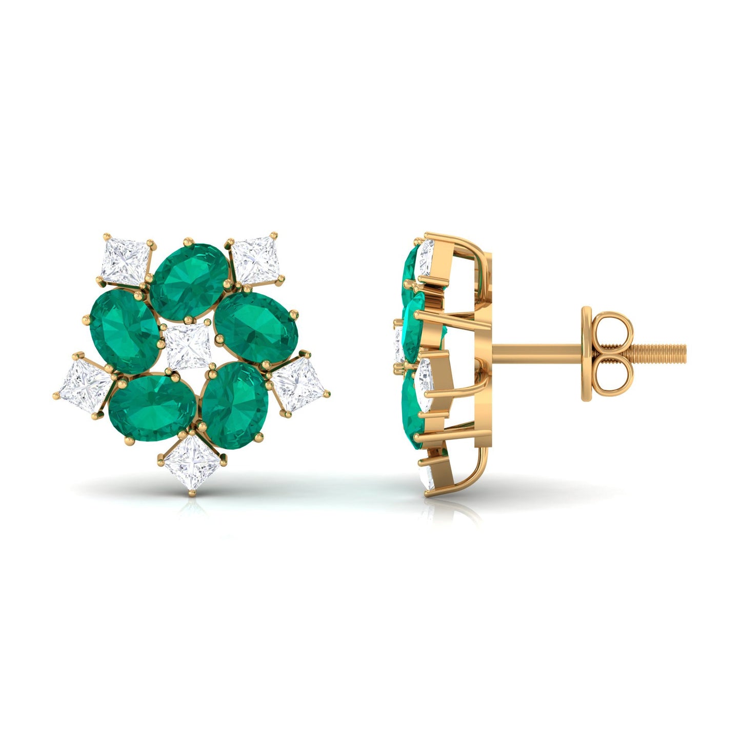Certified Emerald and Moissanite Wedding Stud Earrings