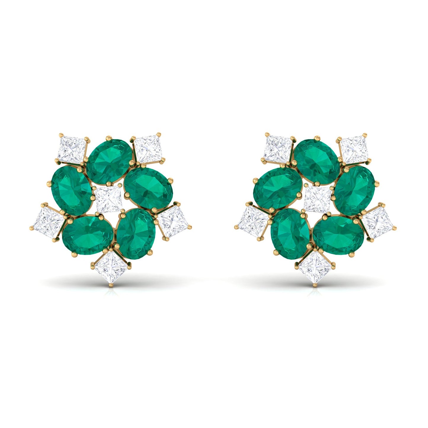 Certified Emerald and Moissanite Wedding Stud Earrings