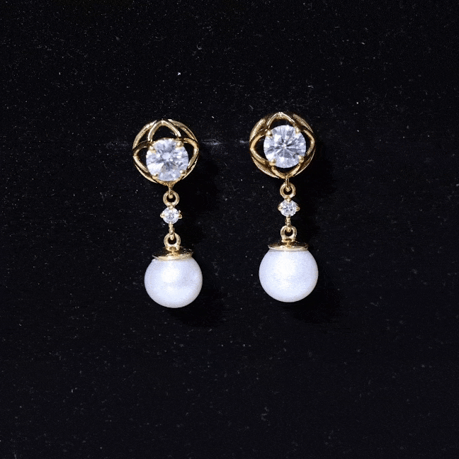 6 Carat Freshwater Pearl Flower Drop Earrings with Moissanite