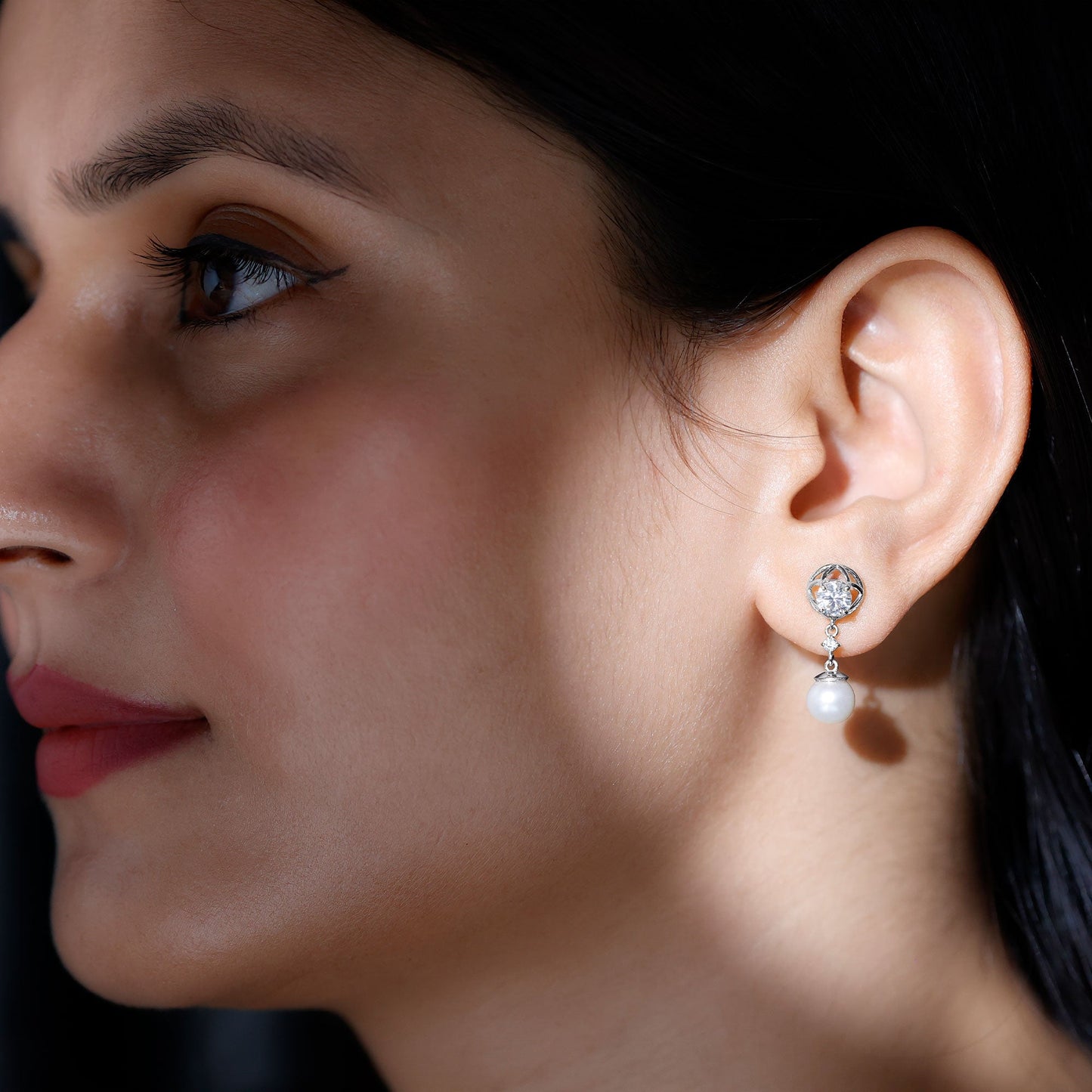 6 Carat Freshwater Pearl Flower Drop Earrings with Moissanite