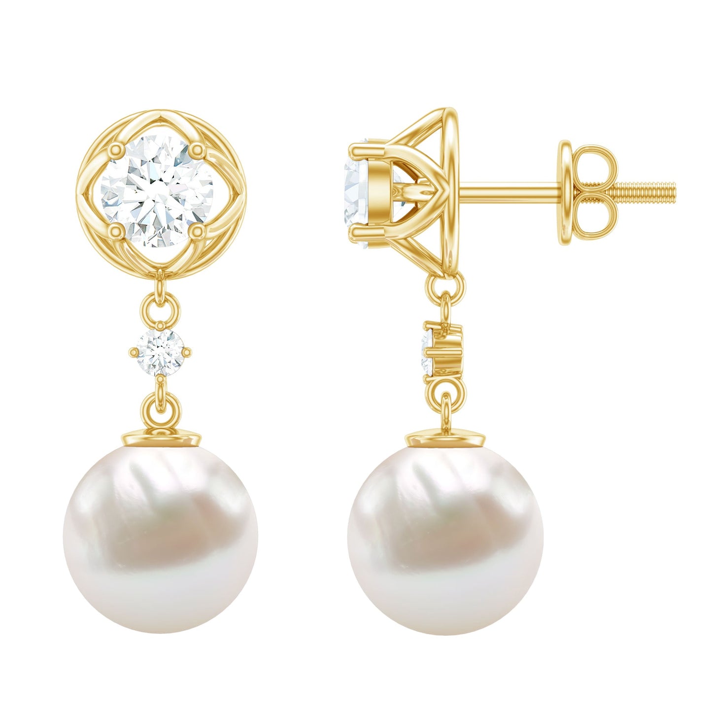 6 Carat Freshwater Pearl Flower Drop Earrings with Moissanite