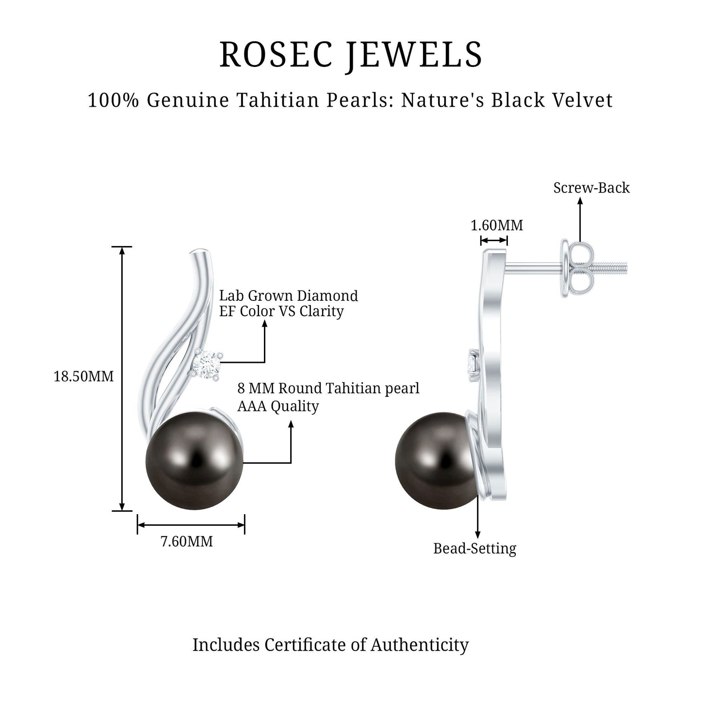 15 CT Solitaire Tahitian Black Pearl Drop Earrings for Women