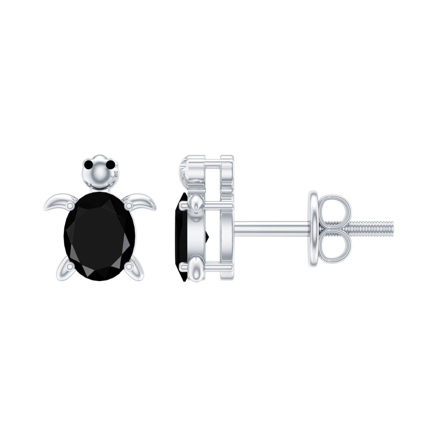 Oval Shaped Black Onyx Turtle Stud Earrings