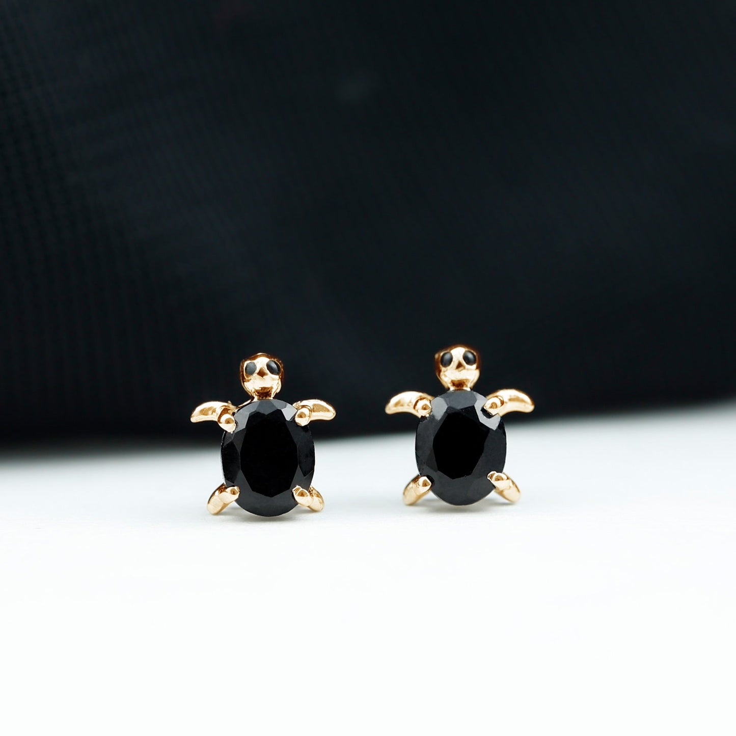 Oval Shaped Black Onyx Turtle Stud Earrings