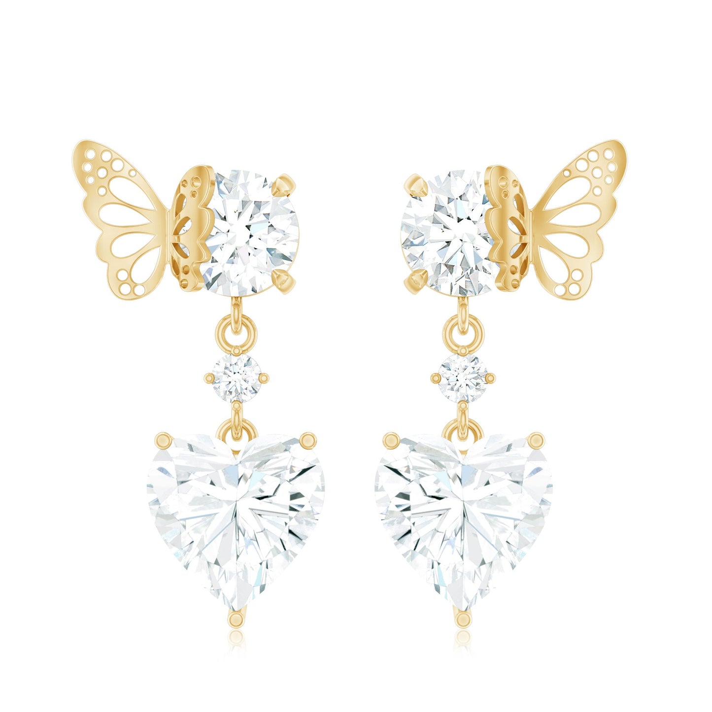 3 Carat Heart Shape Moissanite Drop Earrings with Butterfly