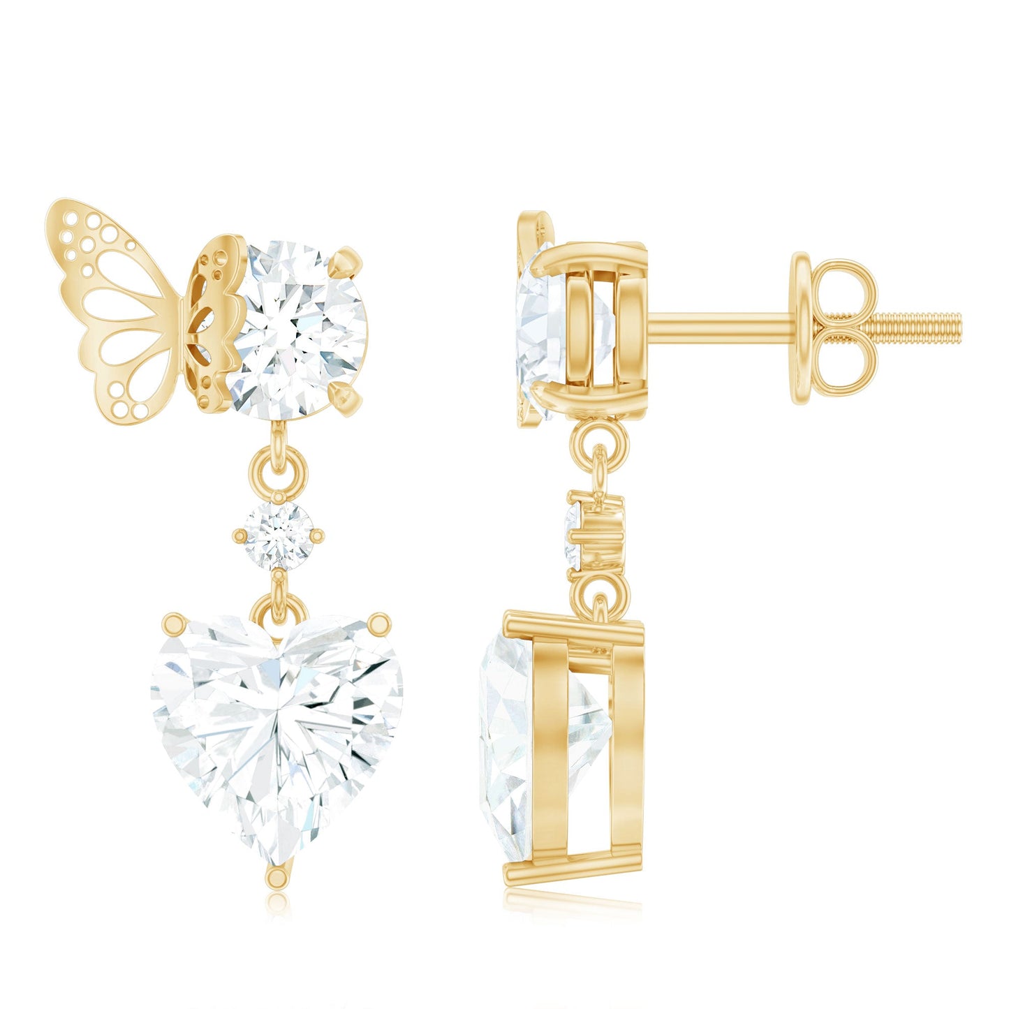 3 Carat Heart Shape Moissanite Drop Earrings with Butterfly