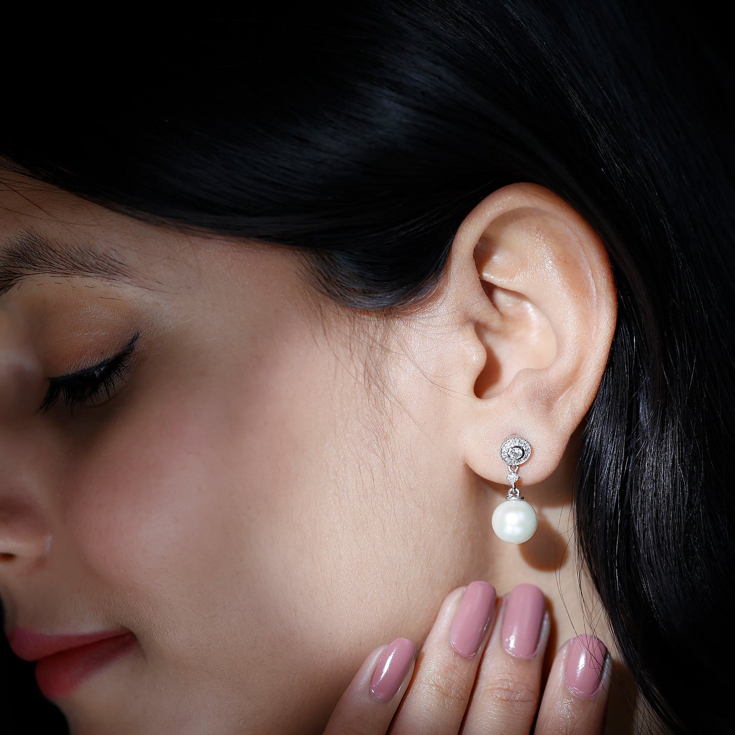 Real Pearl and Diamond Dangle Drop Earrings