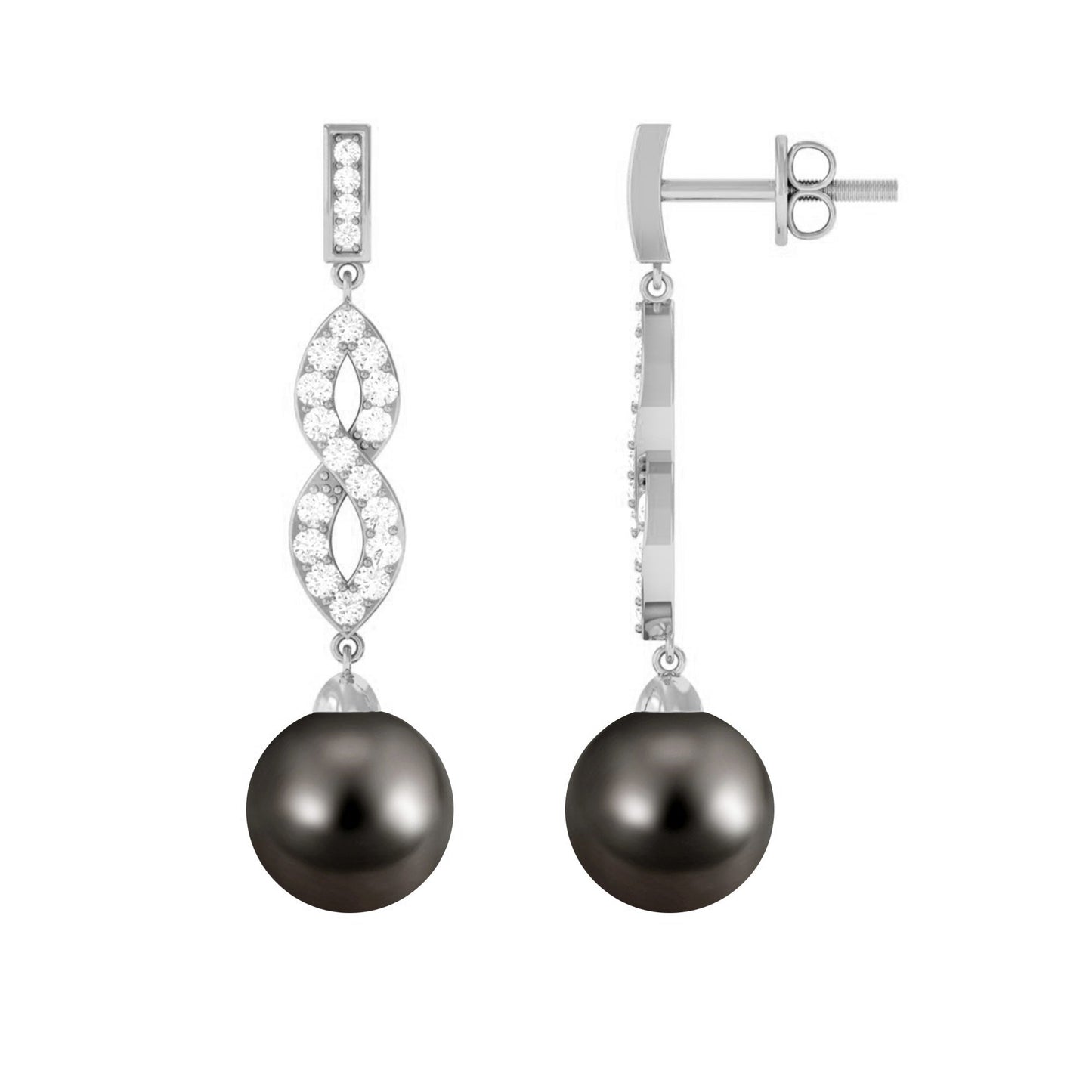 Cultured 15 Carat Tahitian Pearl Dangle Earrings with Diamond Infinity Knot