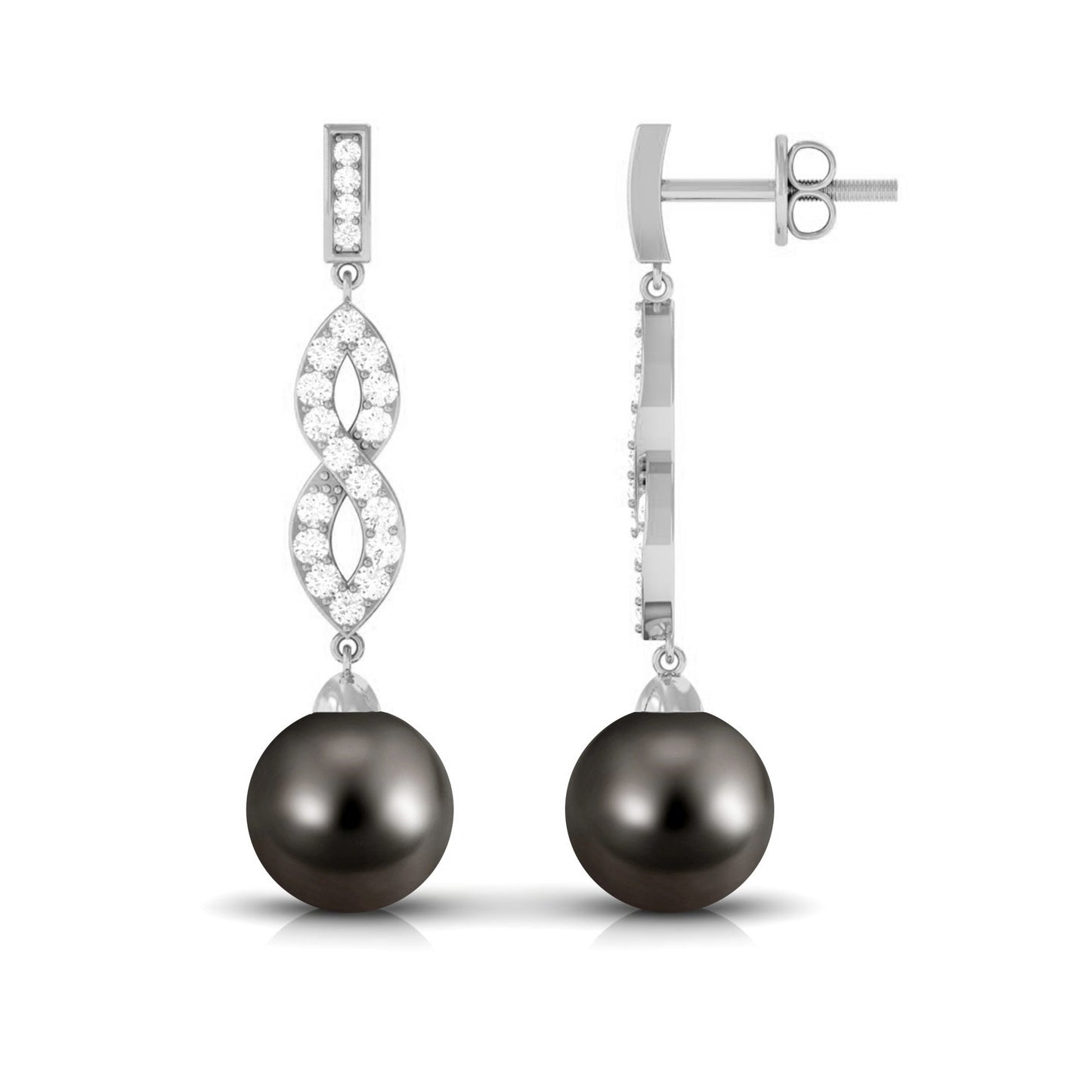 Cultured 15 Carat Tahitian Pearl Dangle Earrings with Diamond Infinity Knot