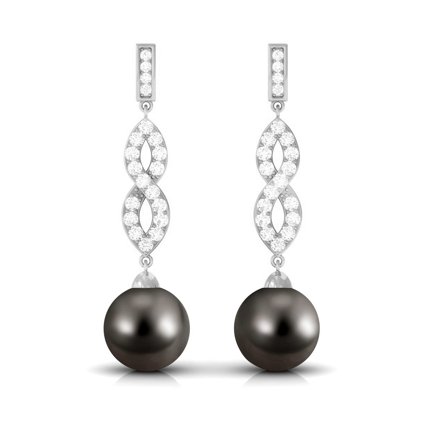 Cultured 15 Carat Tahitian Pearl Dangle Earrings with Diamond Infinity Knot