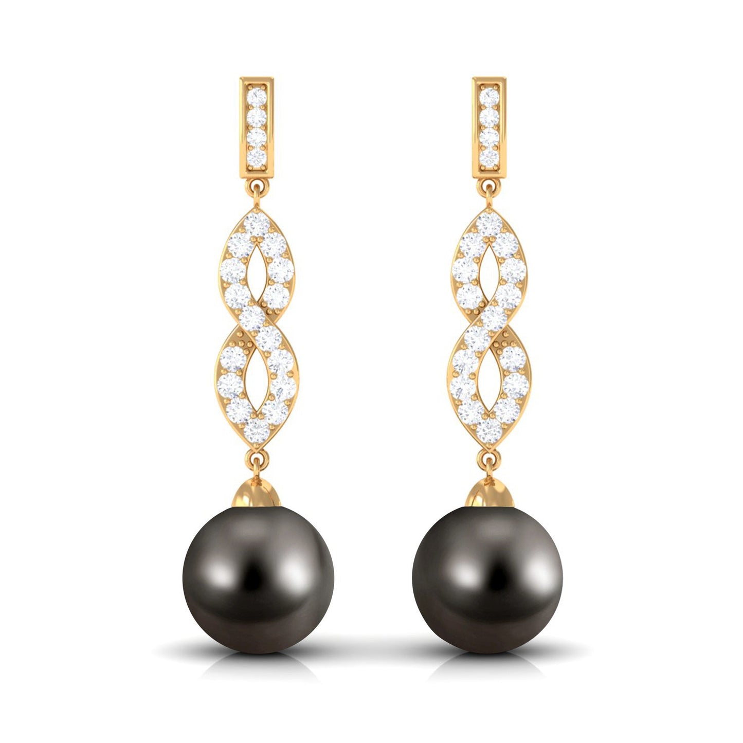 Cultured 15 Carat Tahitian Pearl Dangle Earrings with Diamond Infinity Knot