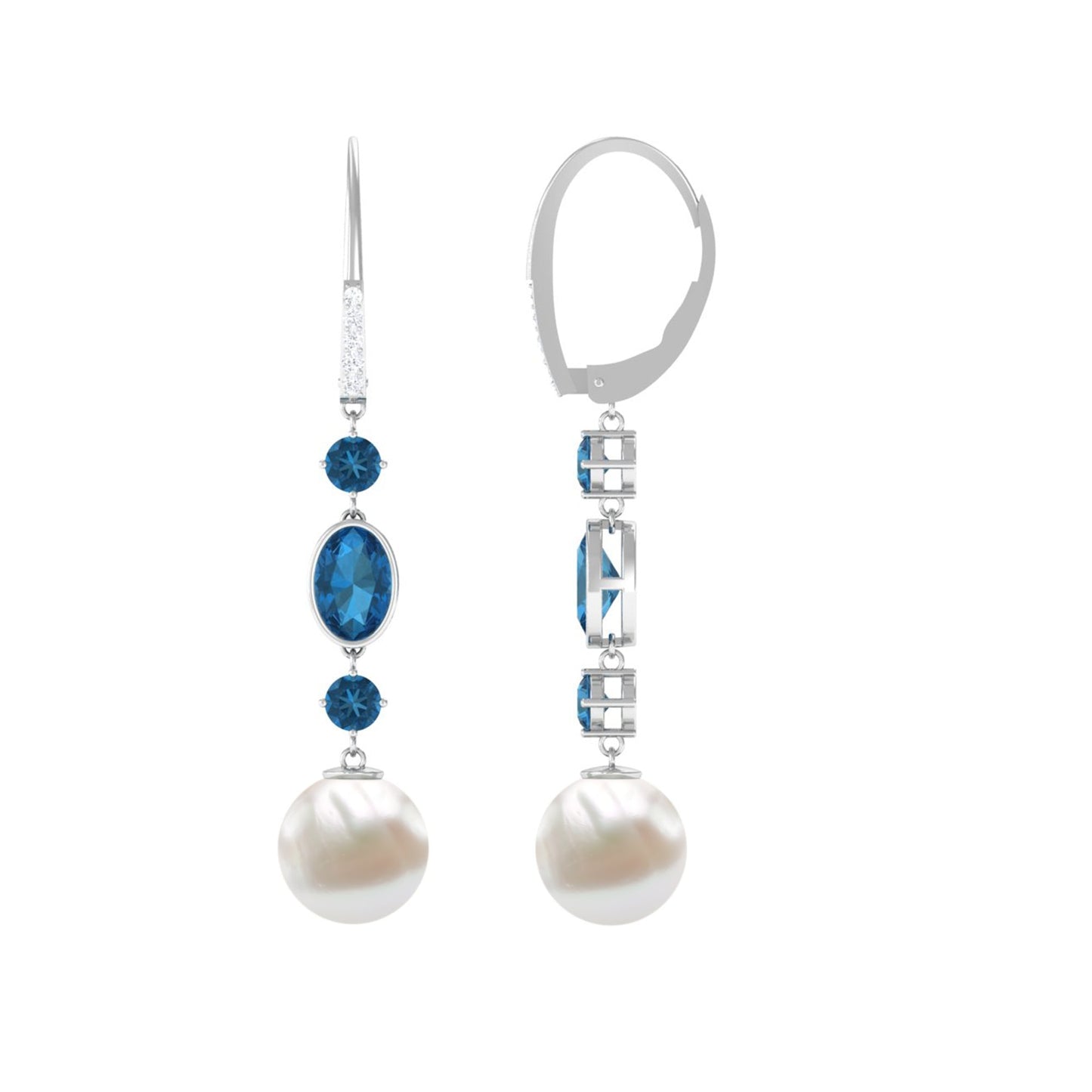 Freshwater Pearl and Blue Topaz Dangle Earrings with Diamond