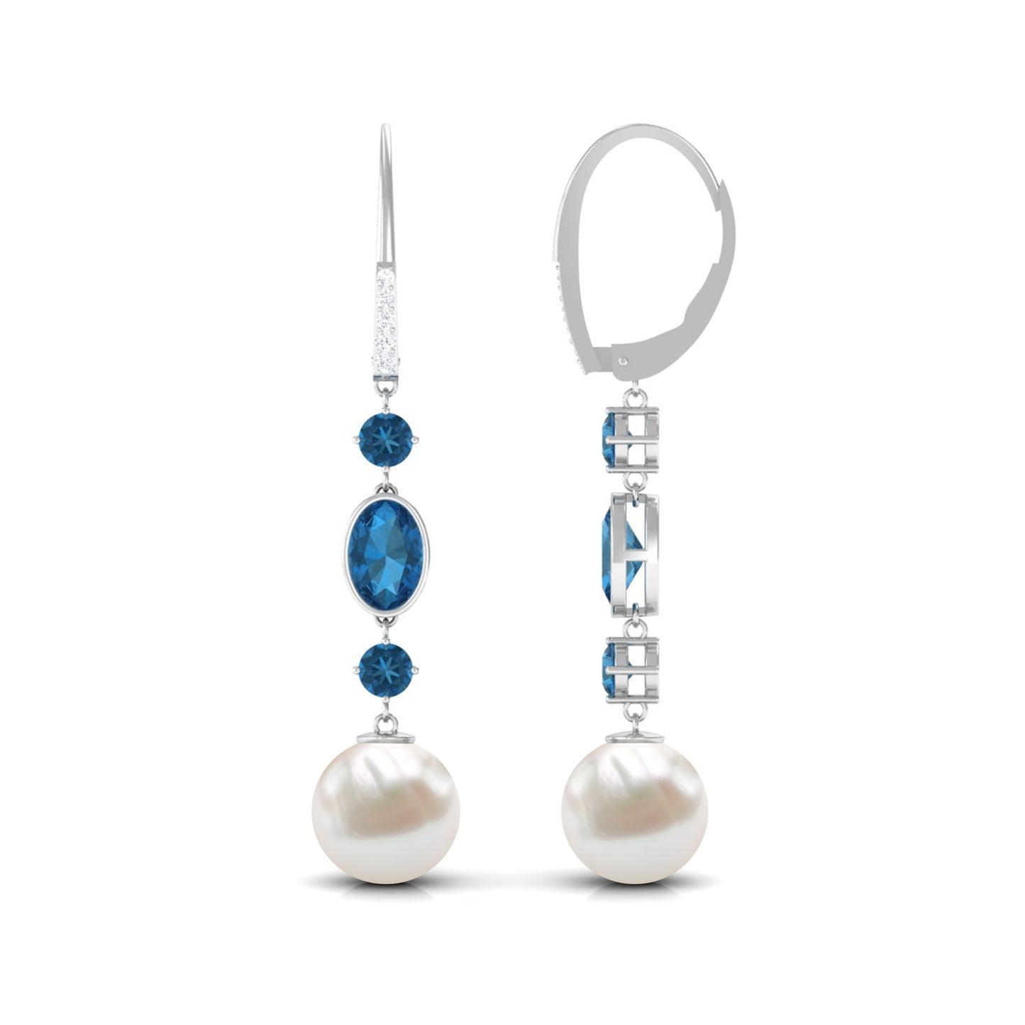 Freshwater Pearl and Blue Topaz Dangle Earrings with Diamond