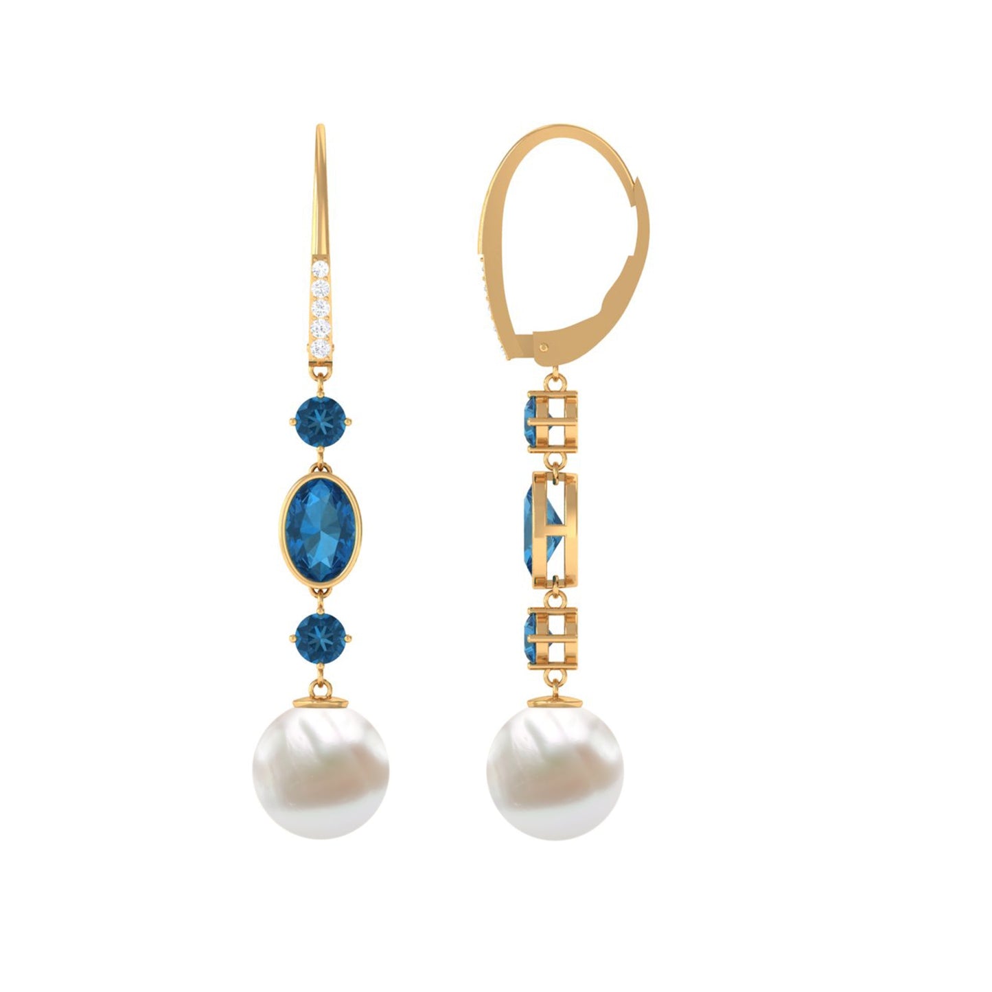 Freshwater Pearl and Blue Topaz Dangle Earrings with Diamond