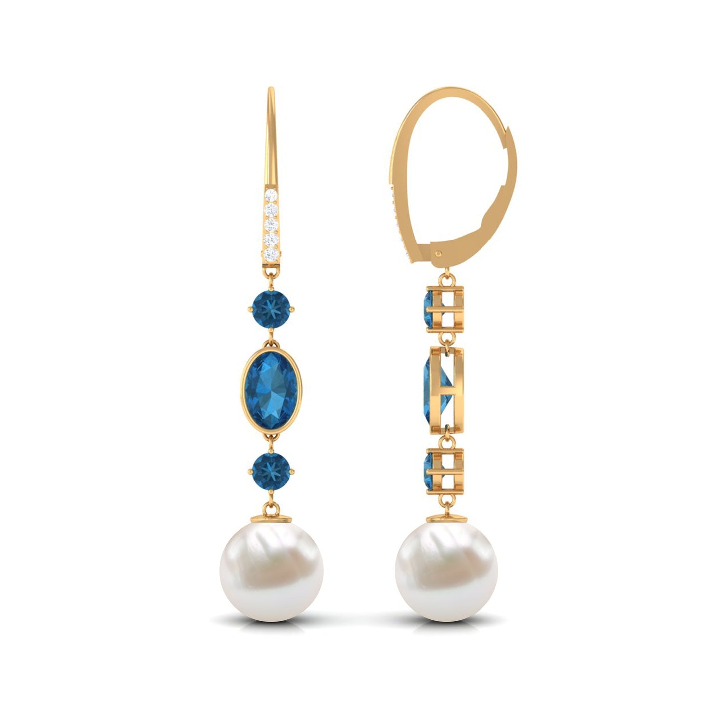 Freshwater Pearl and Blue Topaz Dangle Earrings with Diamond