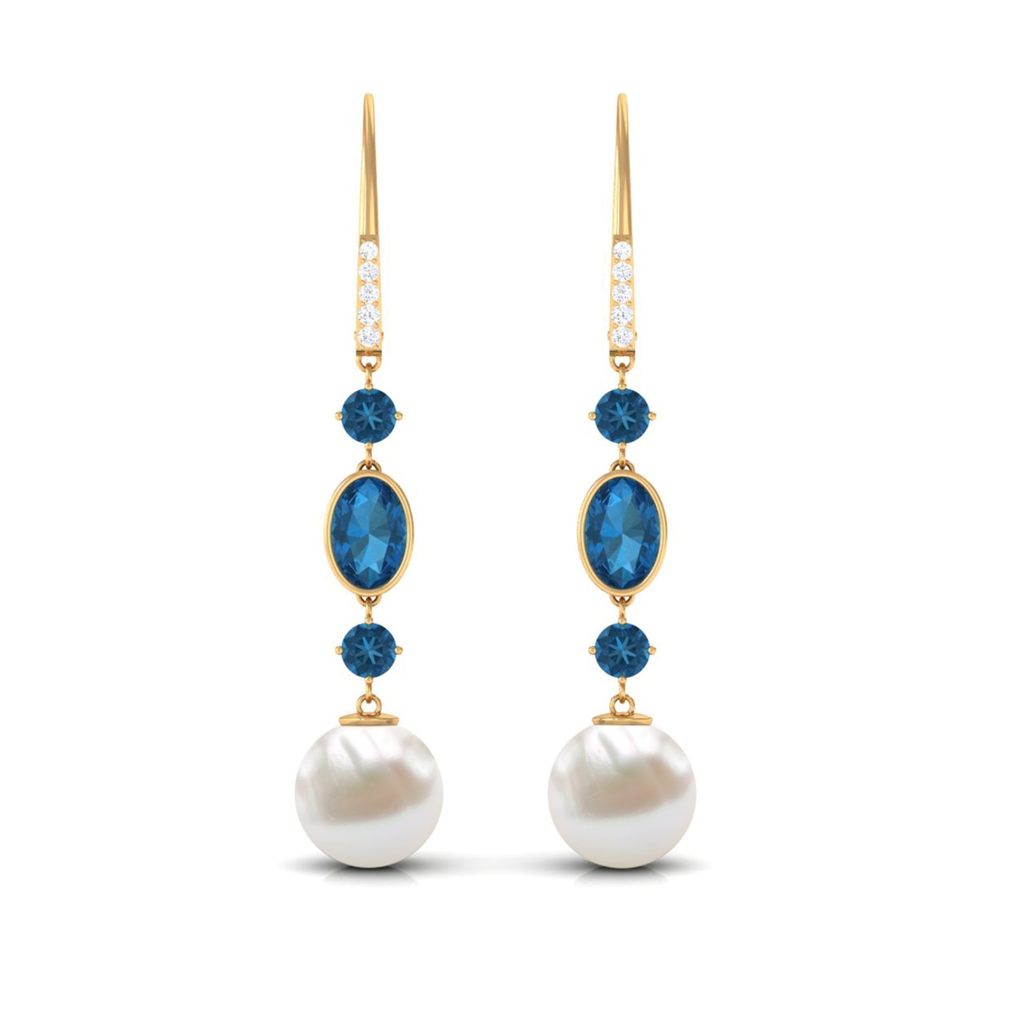 Freshwater Pearl and Blue Topaz Dangle Earrings with Diamond
