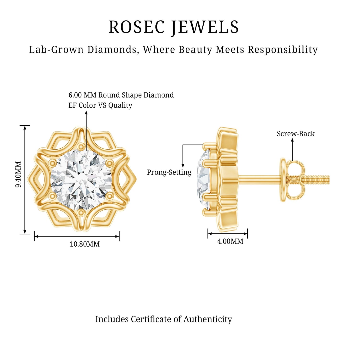 Lab Grown Diamond 1.9 Carat Stud Earrings With Screw Back