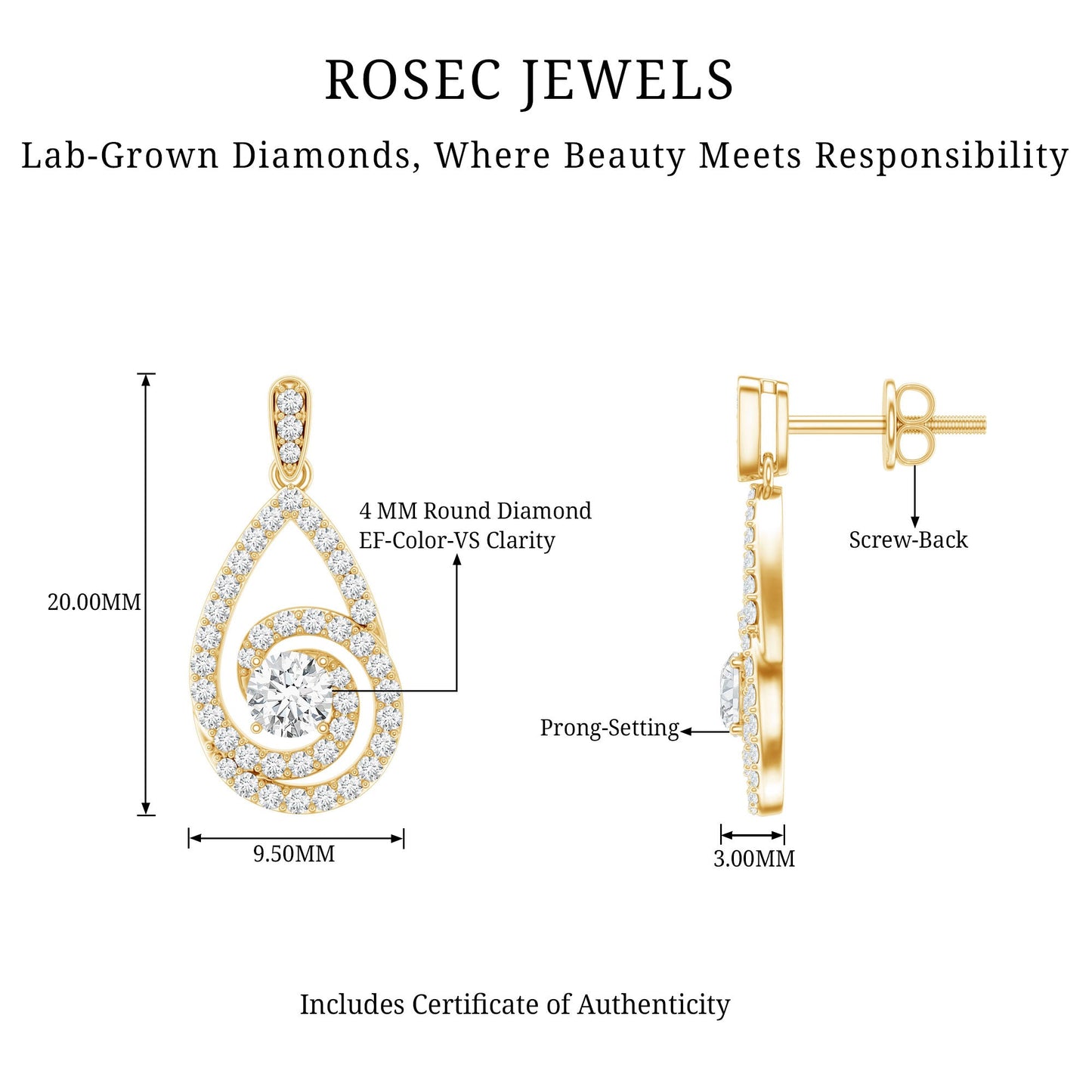 Lab Grown Diamond Swirl Earrings With Screw Back