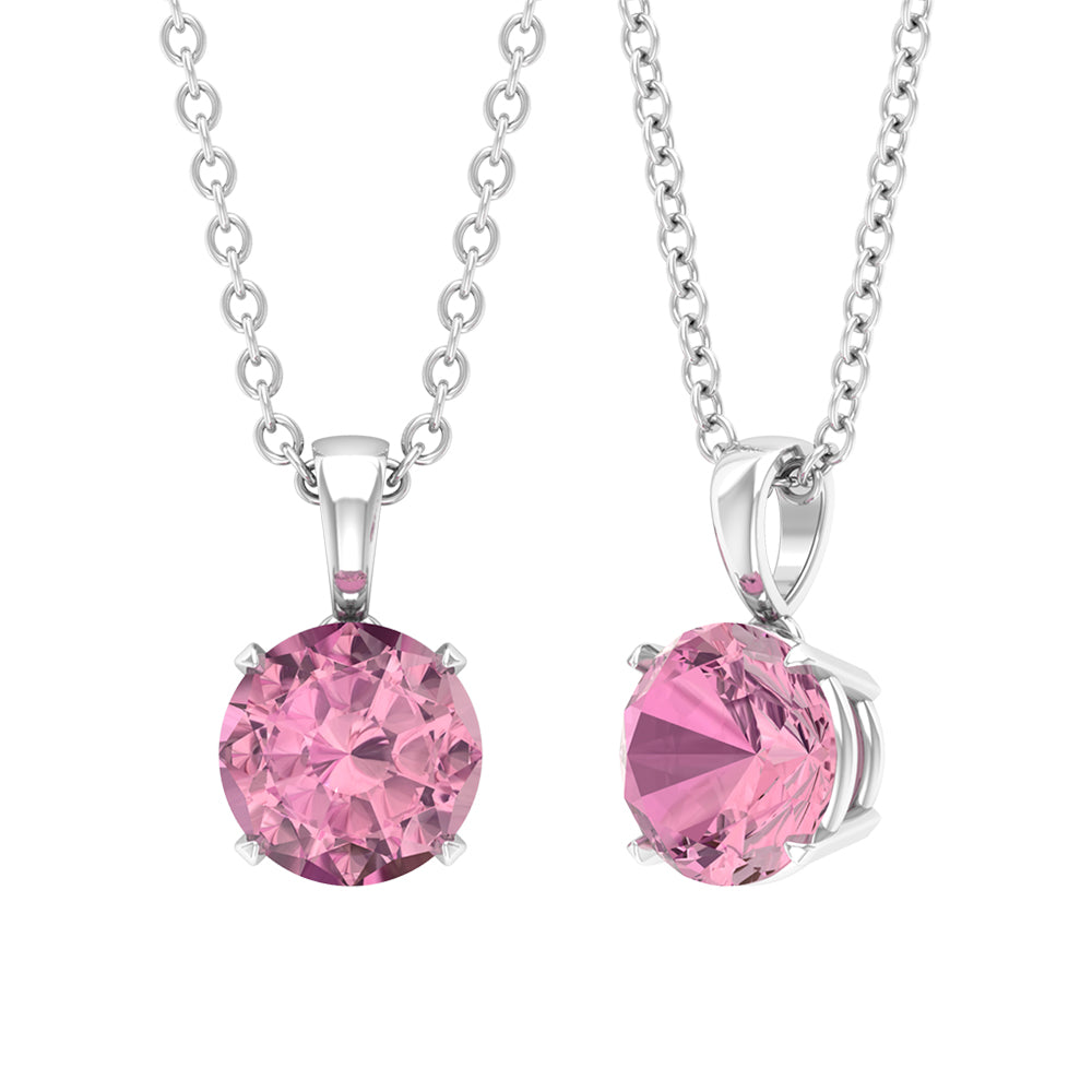 1 Carat Round Cut Pink Tourmaline Solitaire Necklace