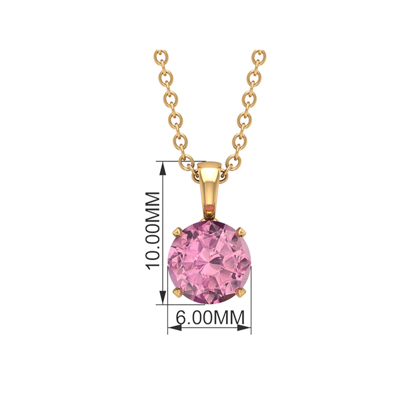 1 Carat Round Cut Pink Tourmaline Solitaire Necklace