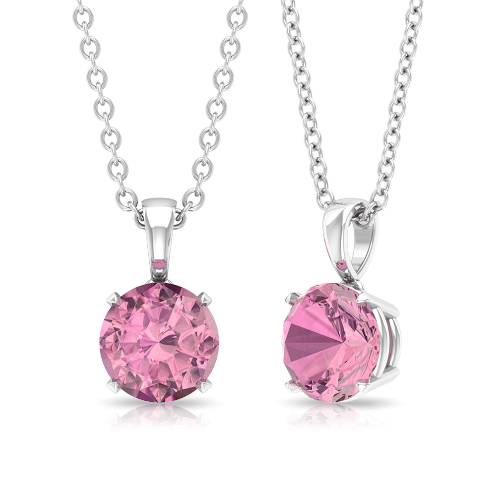 1 Carat Round Cut Pink Tourmaline Solitaire Necklace