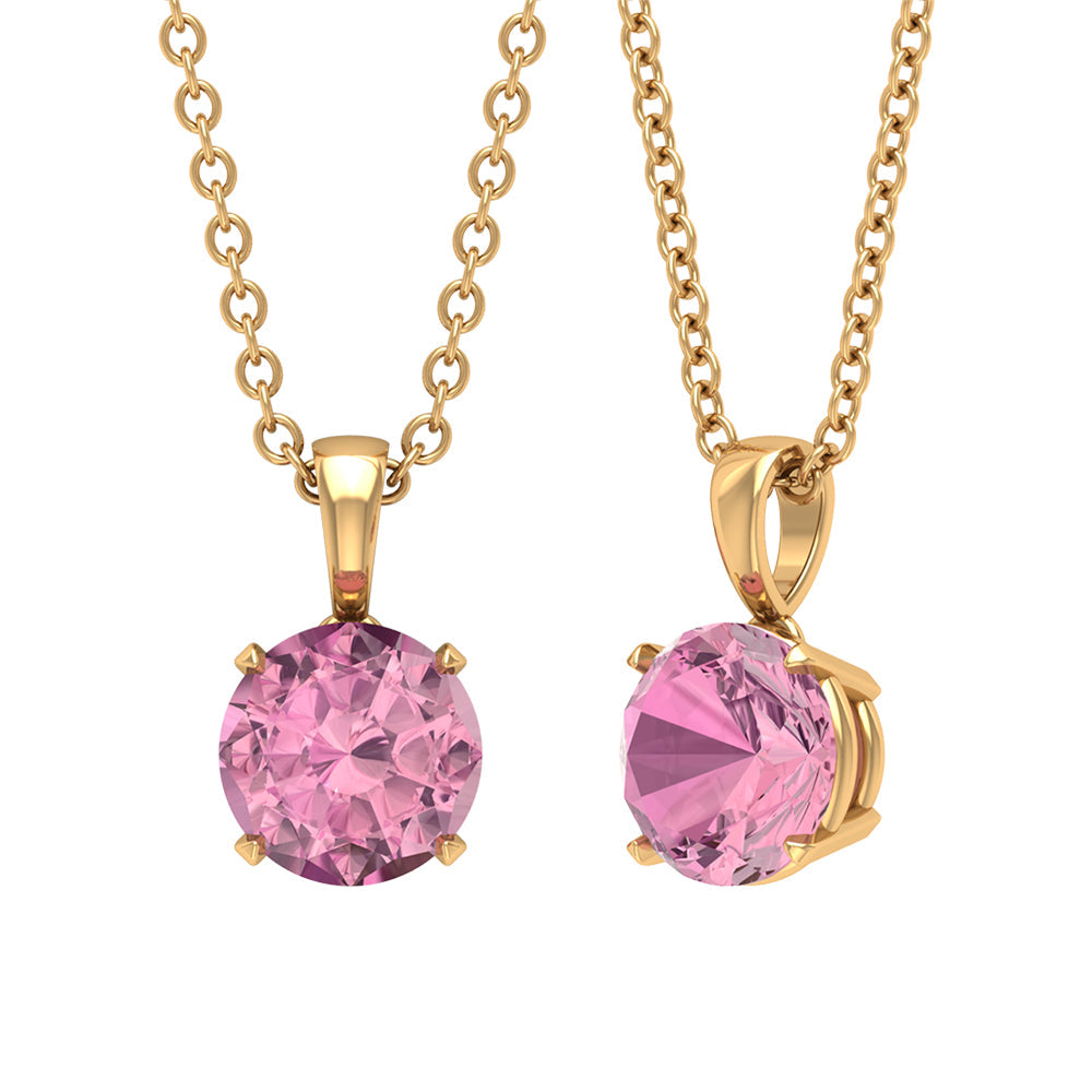 1 Carat Round Cut Pink Tourmaline Solitaire Necklace
