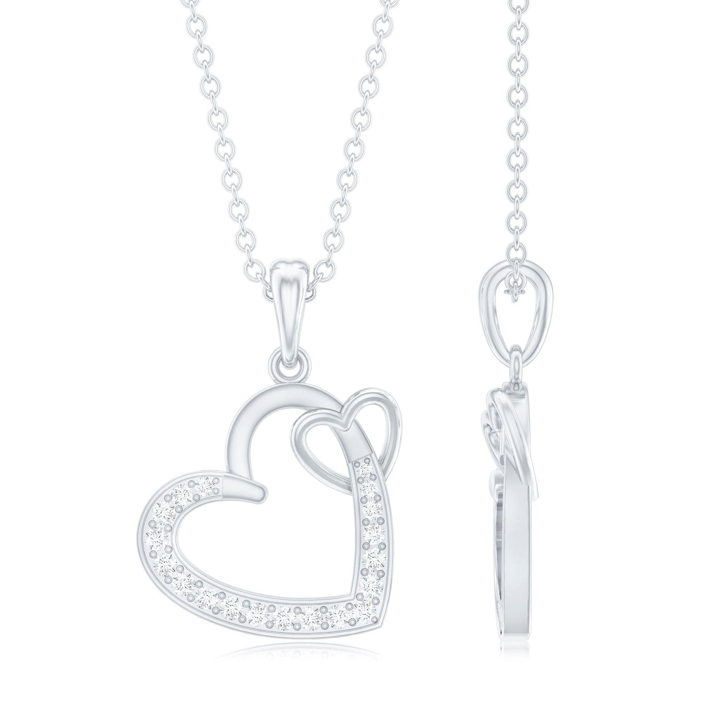 Natural Diamond Interlocked Heart Pendant Necklace
