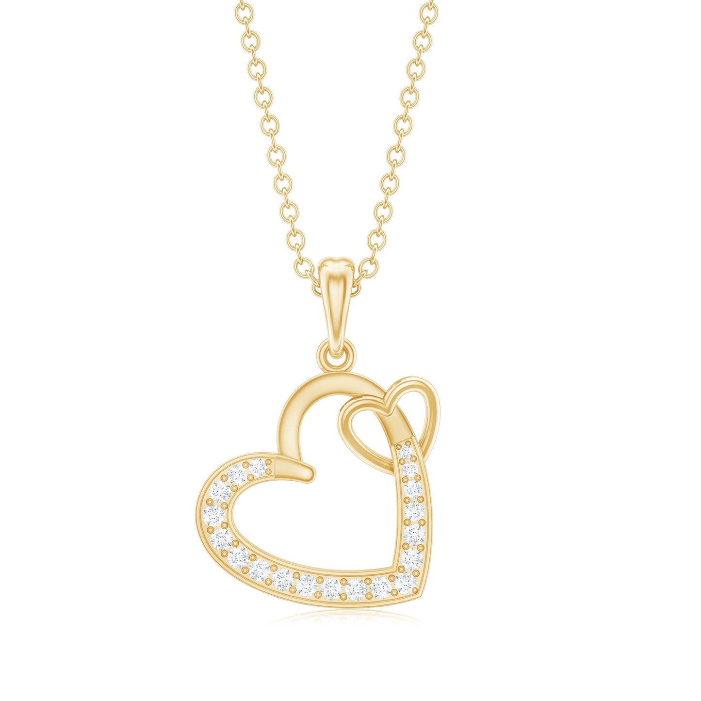 Natural Diamond Interlocked Heart Pendant Necklace