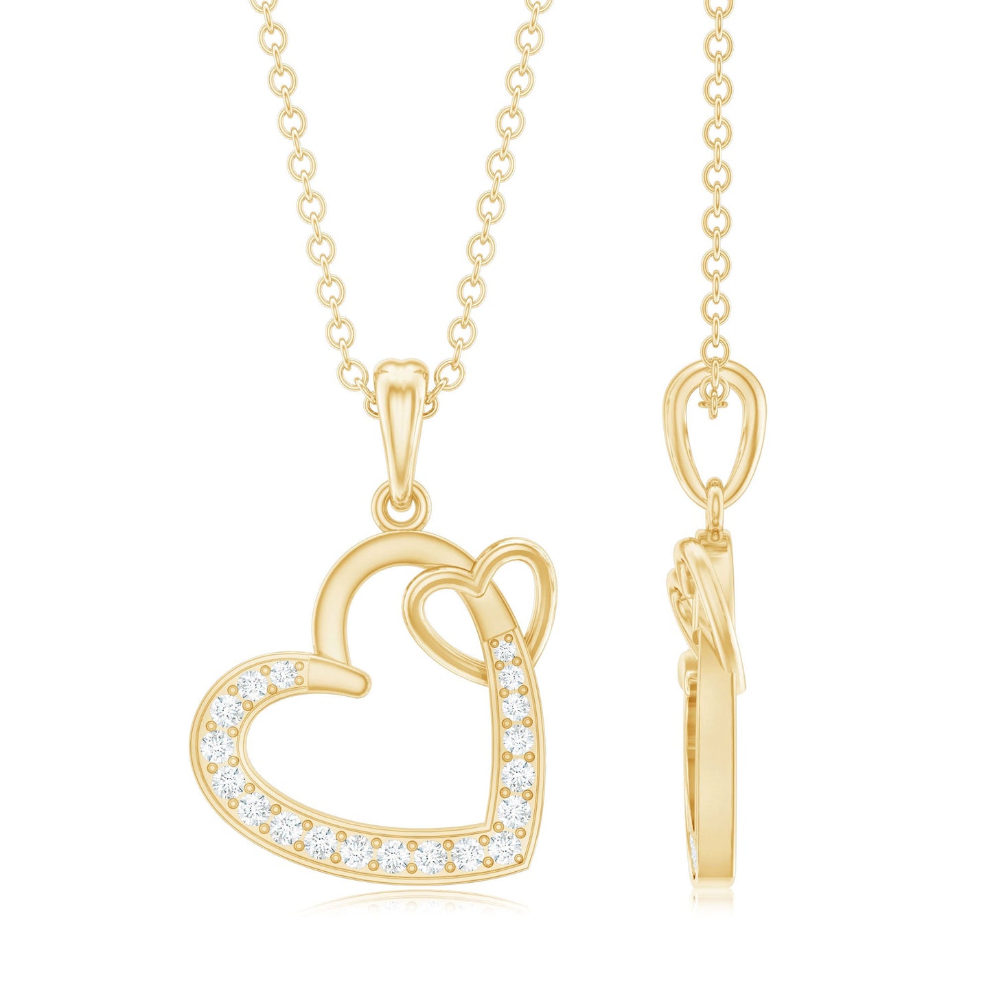 Natural Diamond Interlocked Heart Pendant Necklace