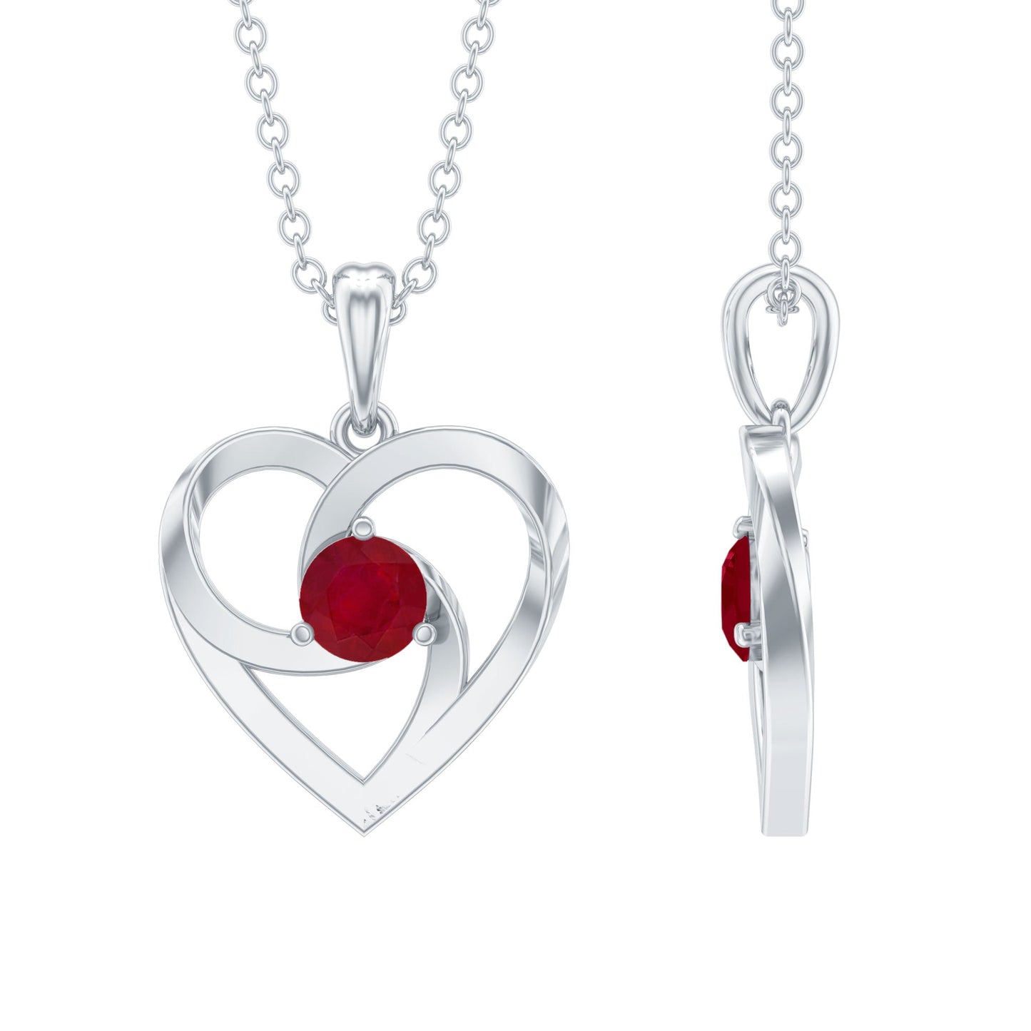 0.25 Carat Round Cut Solitaire Ruby Heart Pendant Necklace