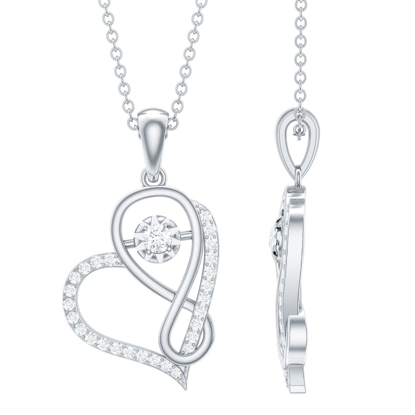 Womens Moissanite Infinity Heart Pendant Necklace With Chain